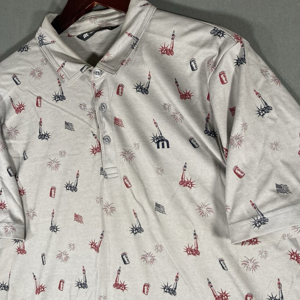 Travis Mathew Polo Shirt Mens Large White BBQ‎ Golf Casual Stretch